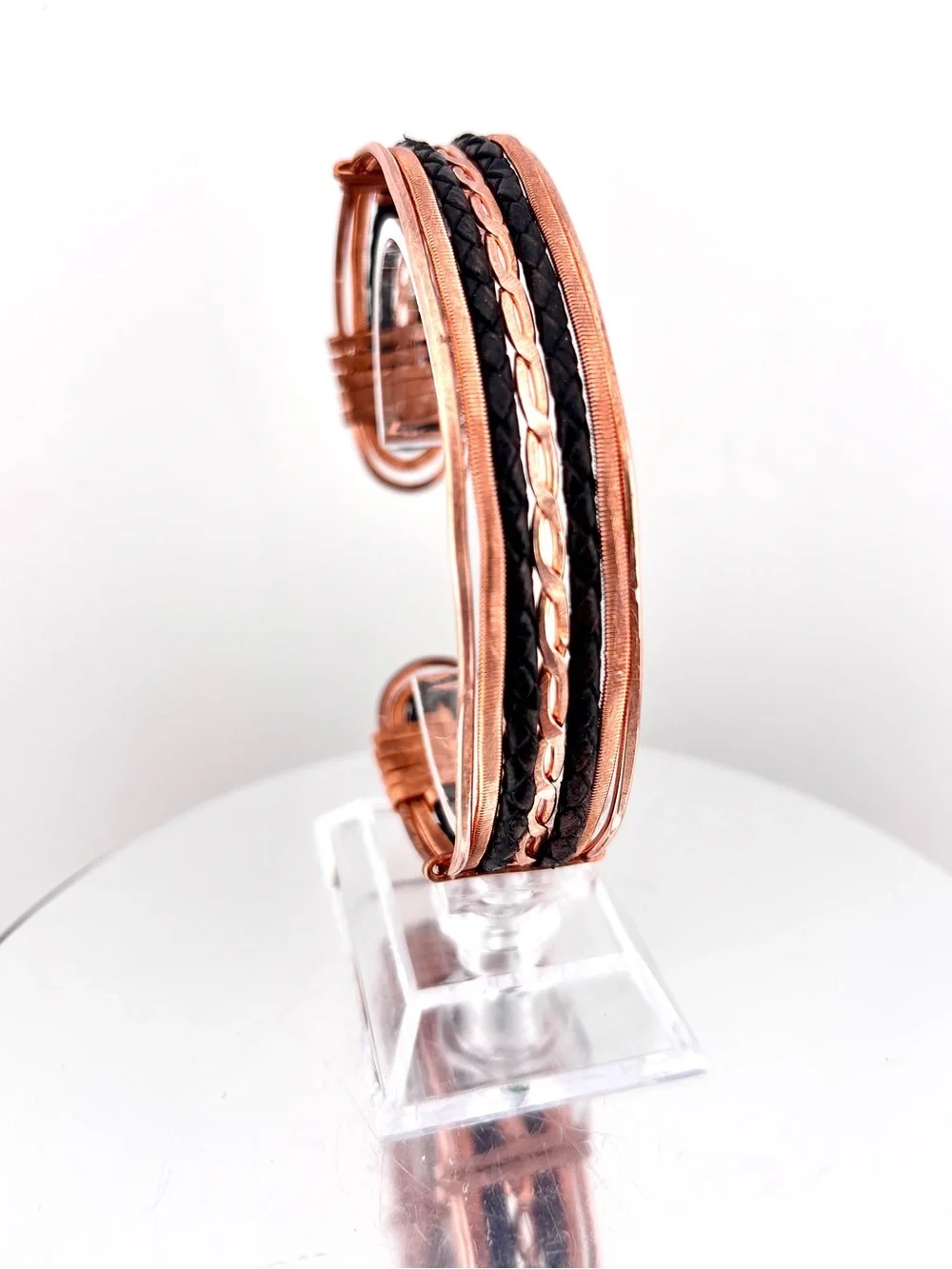 HANDMADE Faux Braided Leather and Copper Wire Wrapped Masculine Cuff Bracelet